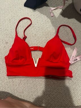 New with tags Victoria's Secret Red V-Plunge Bikini Top with Gold V Detail
